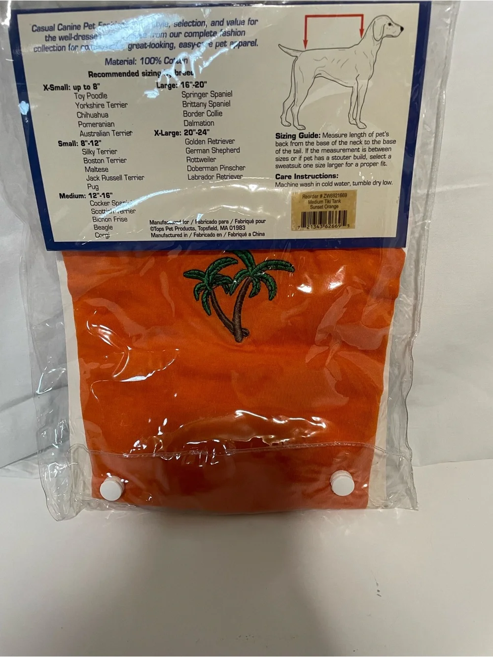 Casual Canine Orange Palm Embroidered Dog Tank